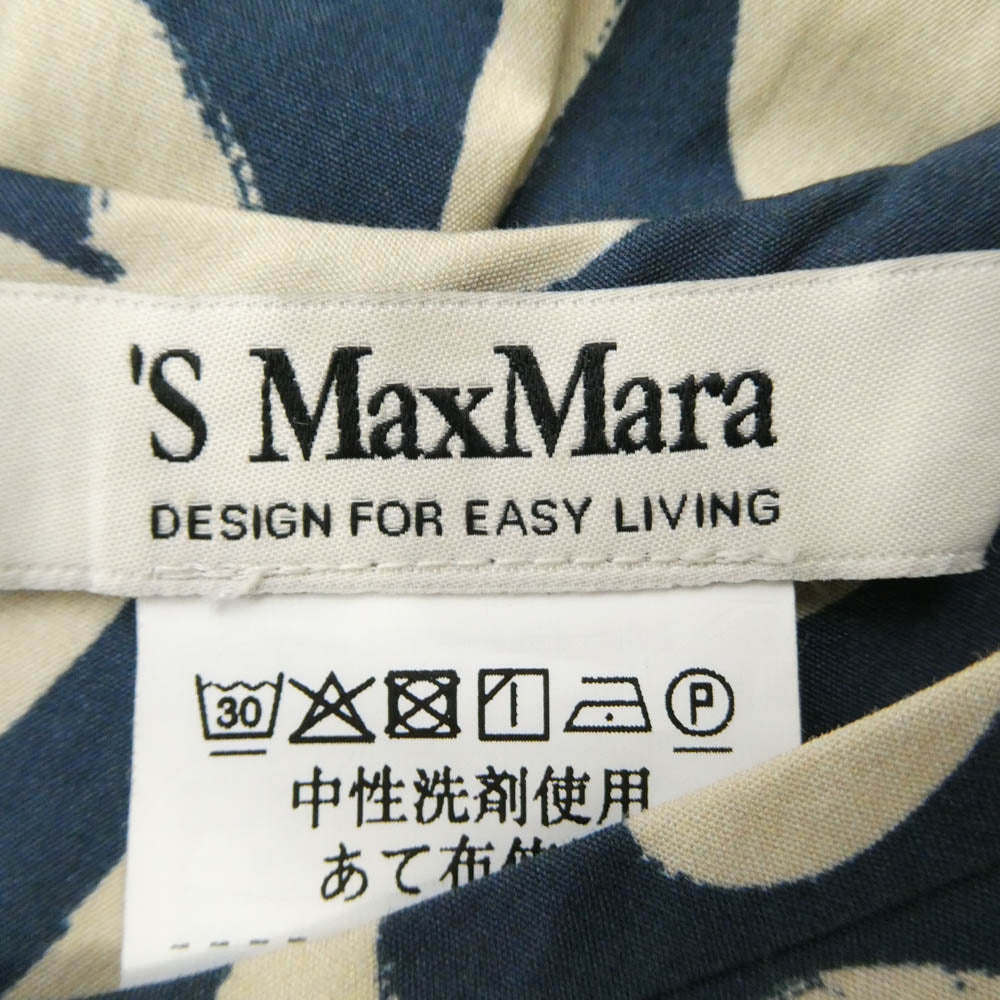 S Max Mara エスマックスマーラ 922606286 ビーズ装飾 総柄 フレア ワンピース オフホワイト系 ネイビー系 38【中古】