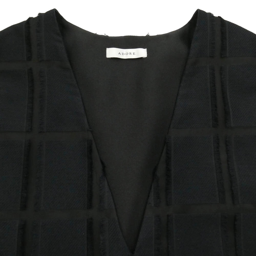 ADORE アドーア 531-3240806 チェック ジャガード Vネックワンピース ブラック系 ネイビー系 サイズ表記無し【中古】