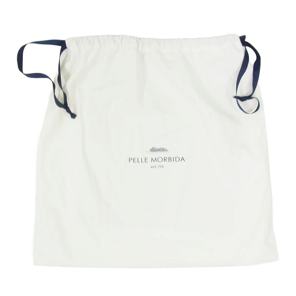 PELLE MORBIDA ペッレモルビダ BEAMS ビームス × BEAMS ビームス別注 PMO-BE004 シュリンクレザー ドローストリングバッグ 巾着 バッグ ネイビー系【美品】【中古】