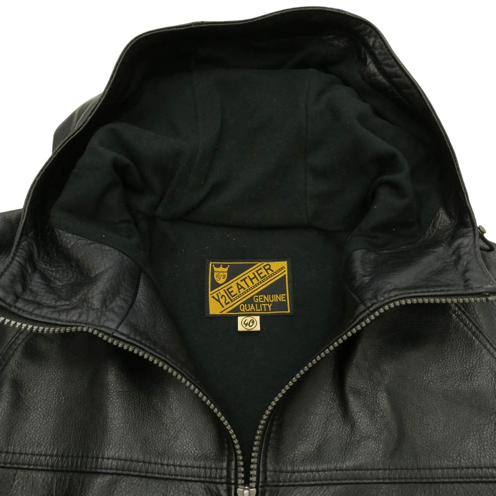 ワイツーレザー SB-151 STEER OIL HOODED PARKA レザー ジップ パーカー ジャケット ブラック系 40【中古】