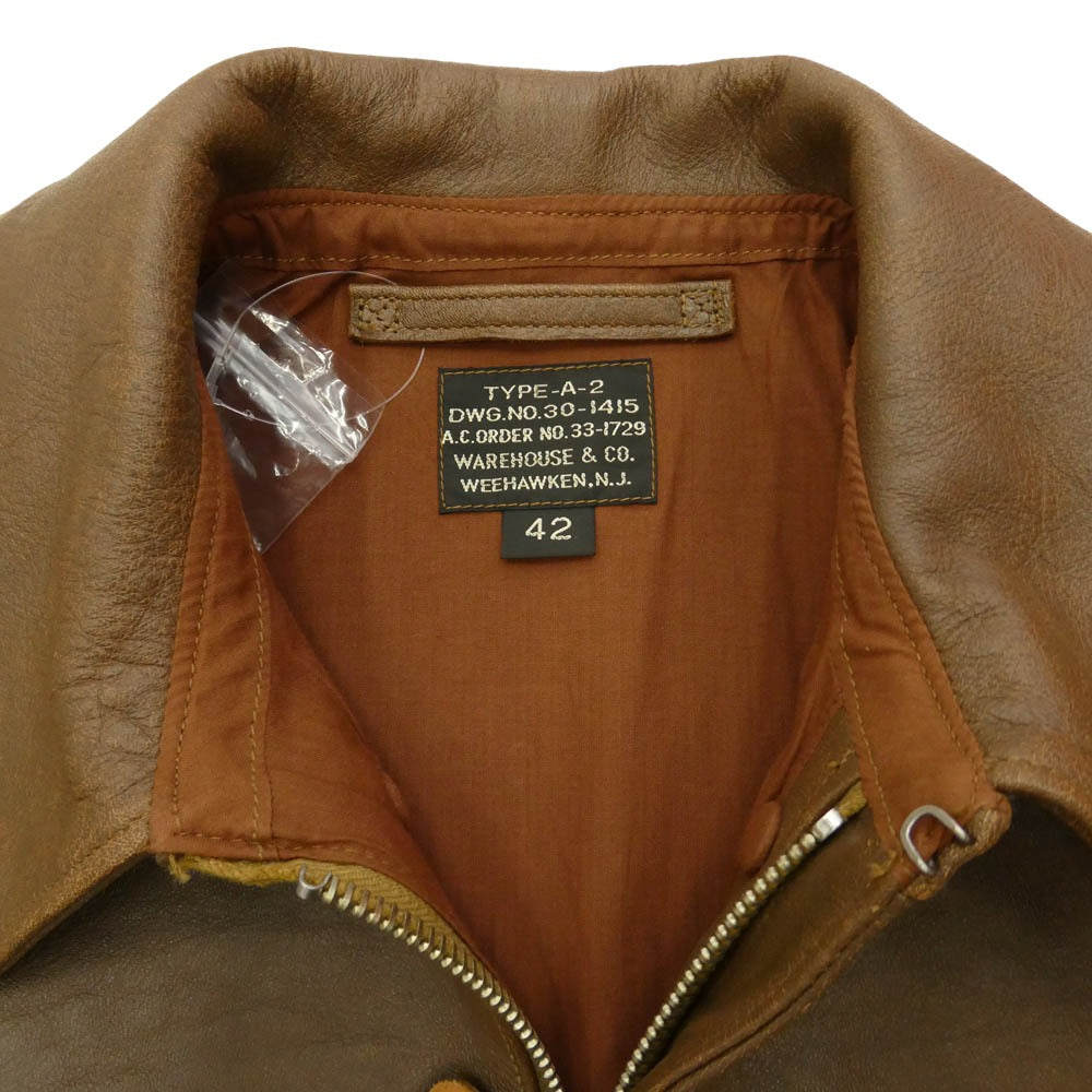 WAREHOUSE ウエアハウス WERBER LEATHER COAT Lot 2232 TYPE A-2 30周年 レザー フライト ジャケット ブラウン系 42【中古】