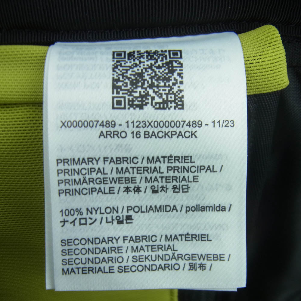 ARC'TERYX アークテリクス X000007489 2023年製 Arro 16 BackPack アロー16 バックパック リュック バッグ ブラック系 イエロー系 Lampyre One Size【極上美品】【中古】