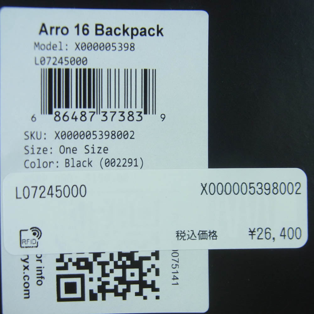 ARC'TERYX アークテリクス X000005398 2022年製 Arro 16 Backpack アロー16 バックパック リュック バッグ ブラック系 Black One Size【極上美品】【中古】
