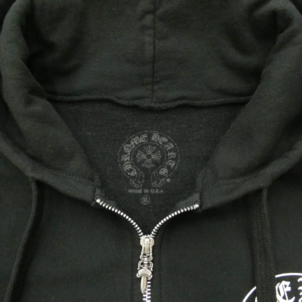 CHROME HEARTS クロムハーツ（原本無） SWTSHRT HD ZIP 袖フローラル バック ホースシュー プリント ジップ パーカー ブラック系 XL【中古】