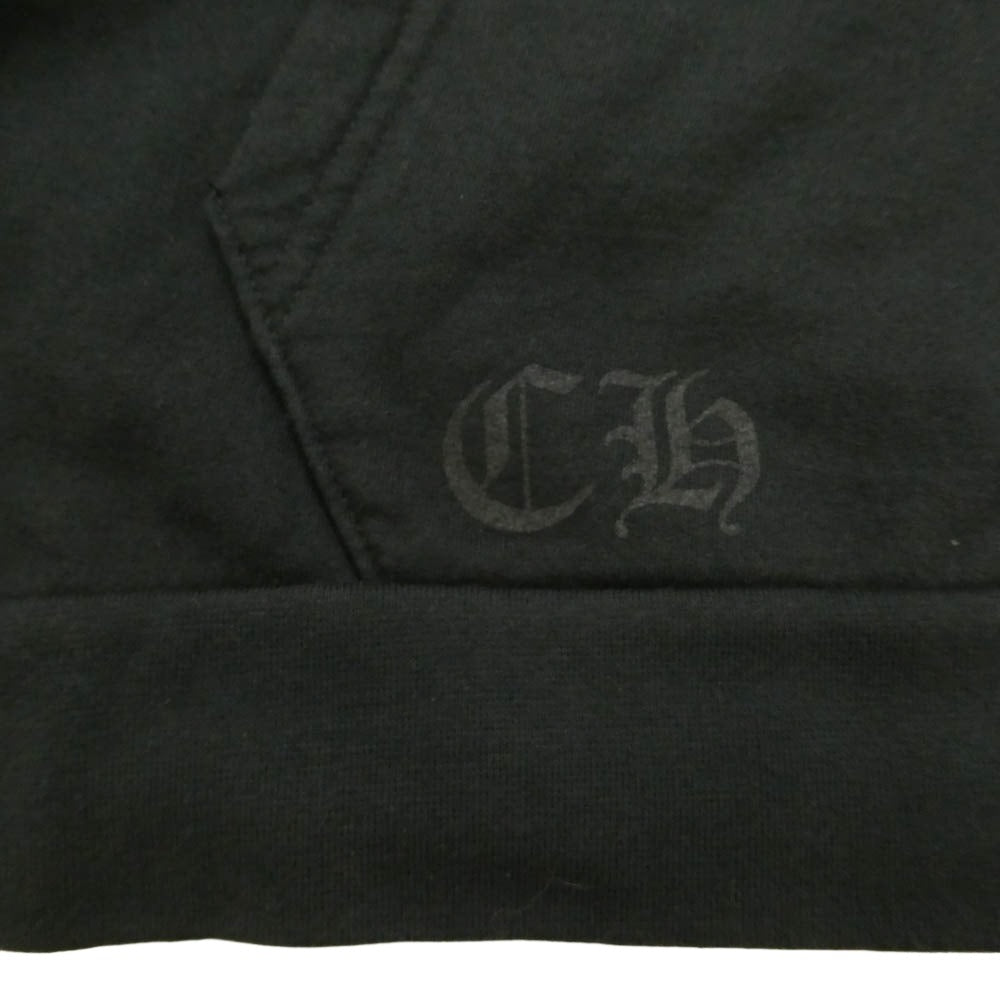 CHROME HEARTS クロムハーツ（原本無） SWTSHRT HD ZIP 袖フローラル バック ホースシュー プリント ジップ パーカー ブラック系 XL【中古】