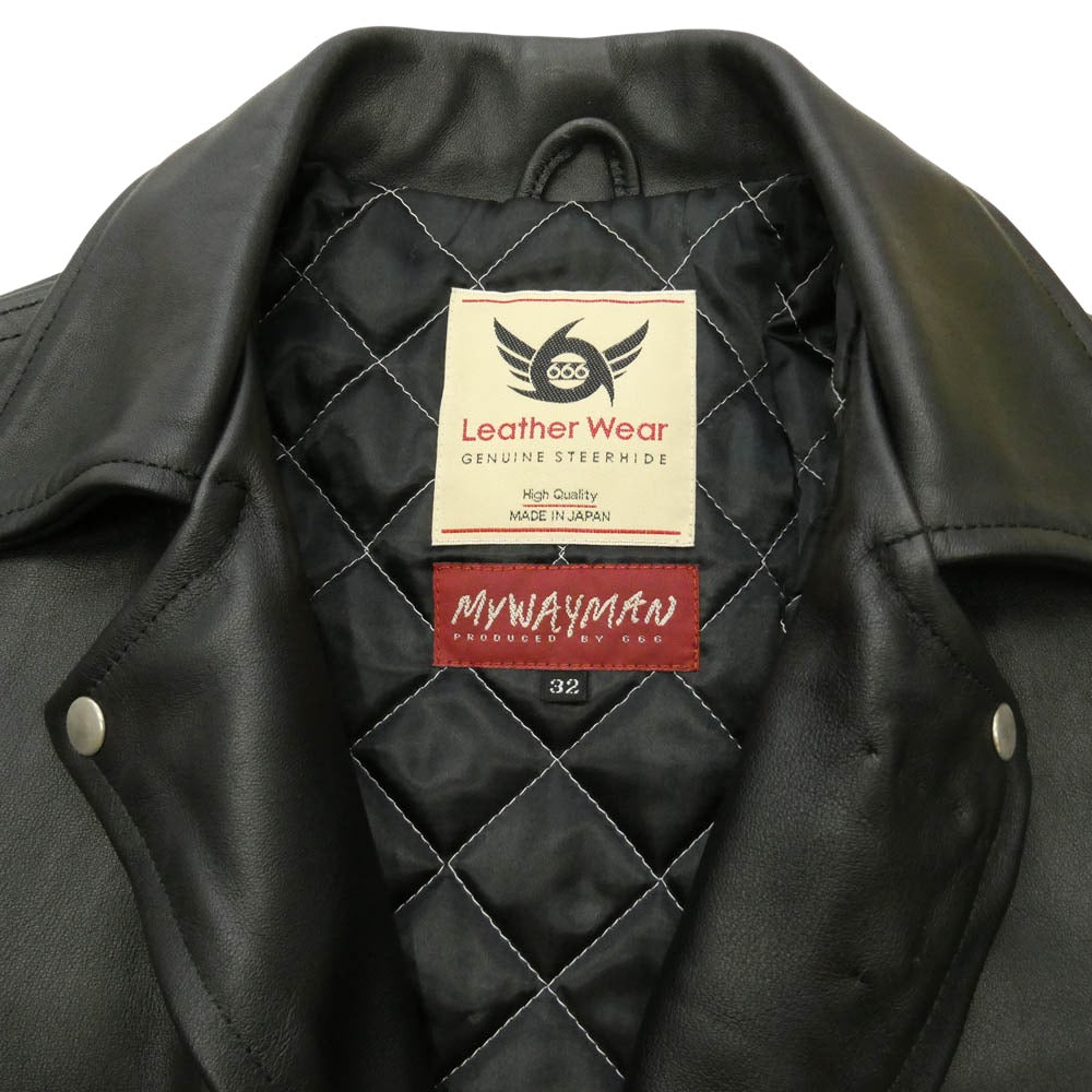 トリプルシックス MY WAY MAN マイウェイマン ワンスター レザー ダブル ライダース ジャケット ブラック系 32【中古】