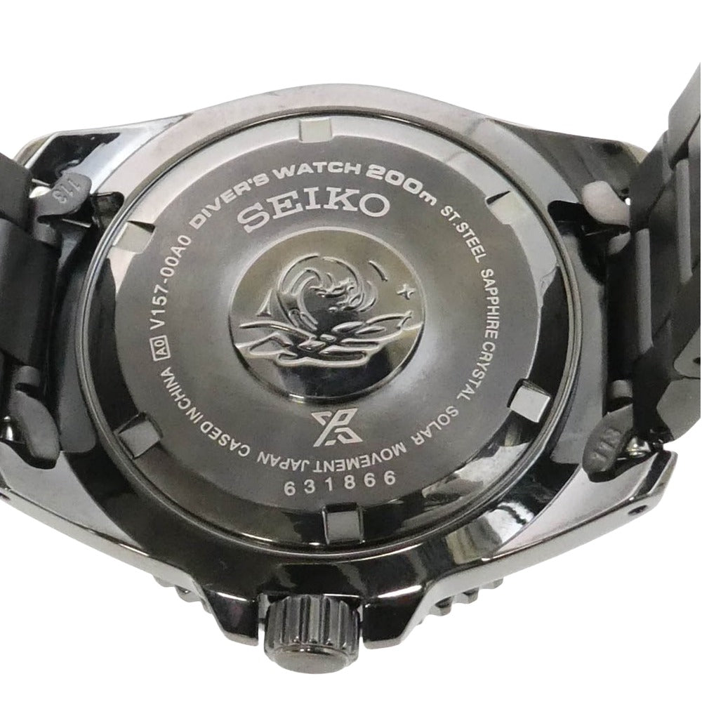 SEIKO セイコー V157-00A0 SBDJ065 プロスペックス ダイバースキューバ SS ソーラー 腕時計 ウォッチ ブラック系【美品】【中古】