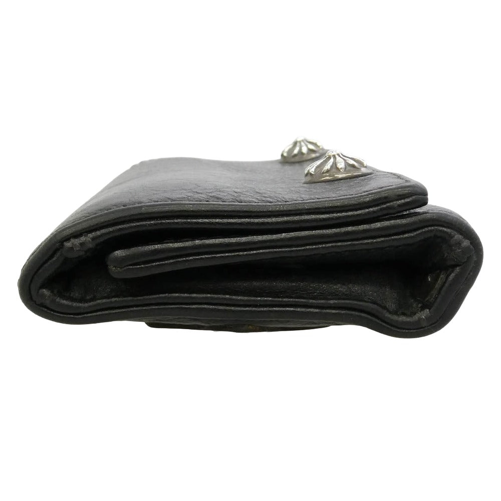 CHROME HEARTS クロムハーツ（原本無） 3FOLD 3フォールド クロスパッチ付き クロスボタン レザー ウォレット 財布 ブラック系【中古】