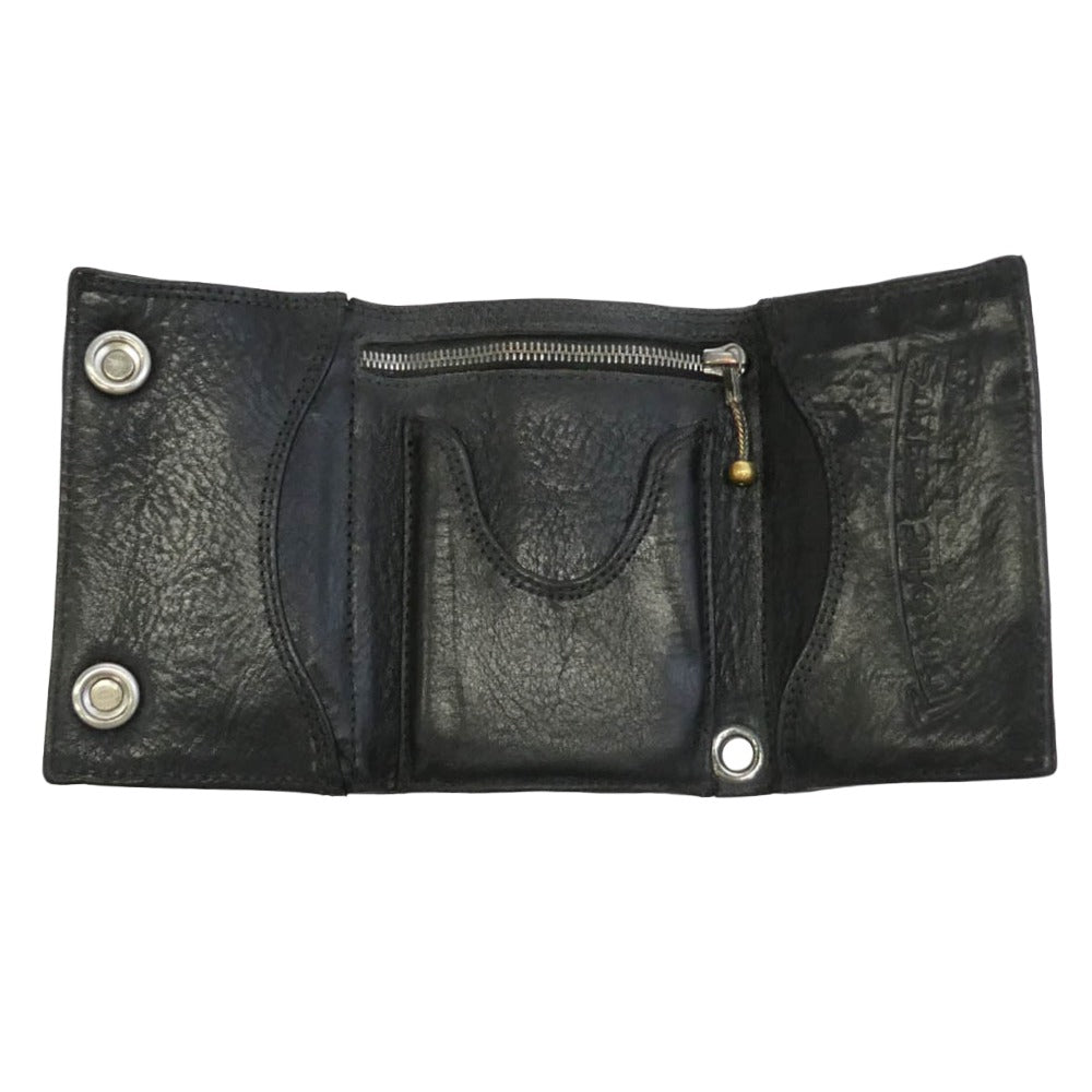 CHROME HEARTS クロムハーツ（原本無） 3FOLD 3フォールド クロスパッチ付き クロスボタン レザー ウォレット 財布 ブラック系【中古】