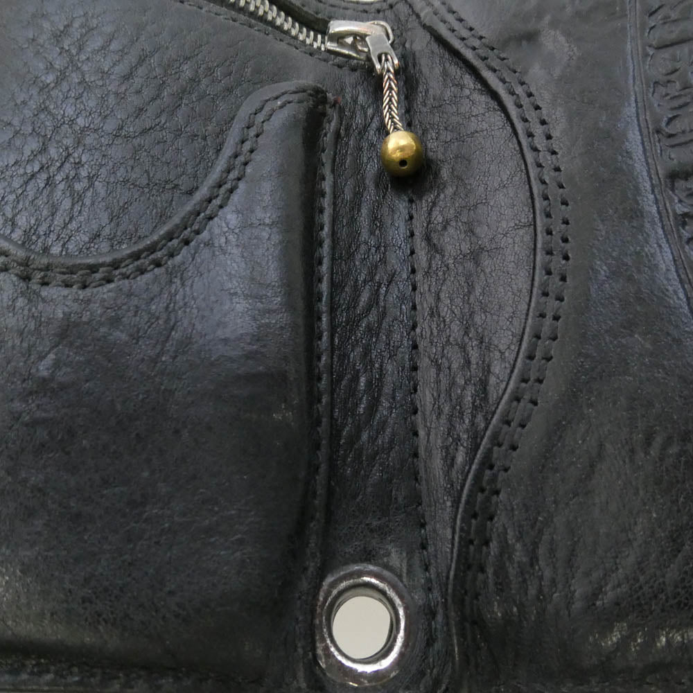 CHROME HEARTS クロムハーツ（原本無） 3FOLD 3フォールド クロスパッチ付き クロスボタン レザー ウォレット 財布 ブラック系【中古】
