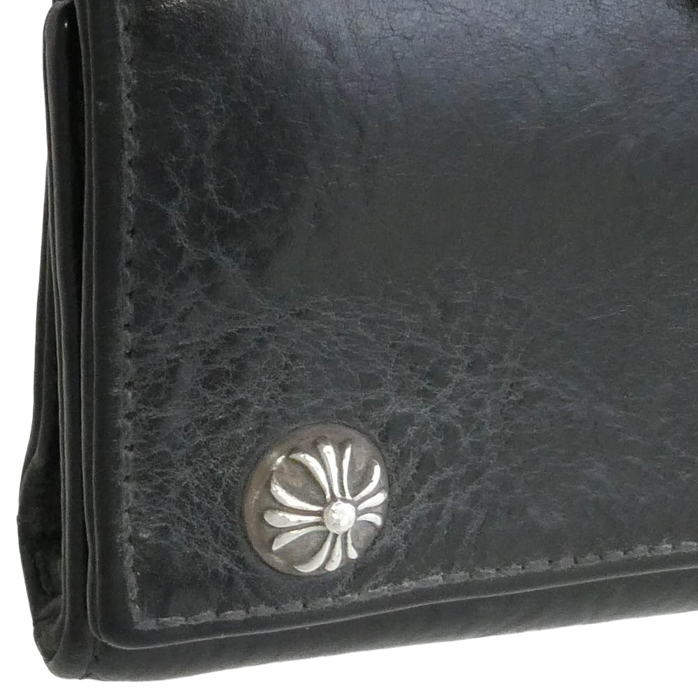 CHROME HEARTS クロムハーツ（原本無） 3FOLD 3フォールド クロスパッチ付き クロスボタン レザー ウォレット 財布 ブラック系【中古】