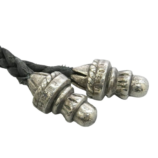 CHROME HEARTS クロムハーツ（原本無） LEATHER BRAID BC ボロチップ レザーブレード レザーブレイド ネックレス ブラック系 シルバー系【中古】