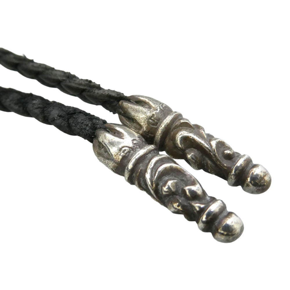 CHROME HEARTS クロムハーツ（原本無） LEATHER BRAID SC スクロールチップ レザーブレード レザーブレイド ネックレス ブラック系 シルバー系【中古】