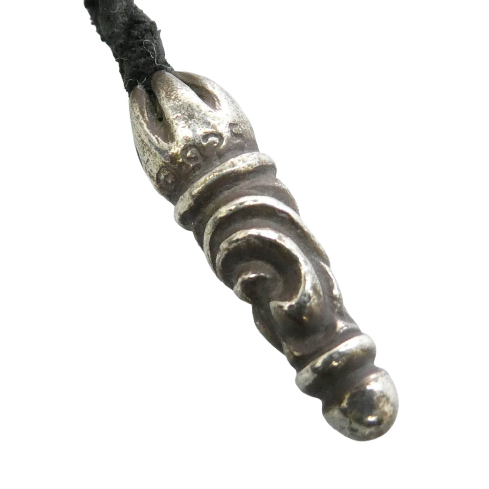 CHROME HEARTS クロムハーツ（原本無） LEATHER BRAID SC スクロールチップ レザーブレード レザーブレイド ネックレス ブラック系 シルバー系【中古】