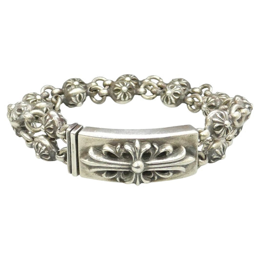 CHROME HEARTS クロムハーツ（原本無） DBL CRS BALL FLRL ダブルクロスボール フローラルクロス ID ブレスレット シルバー系【中古】