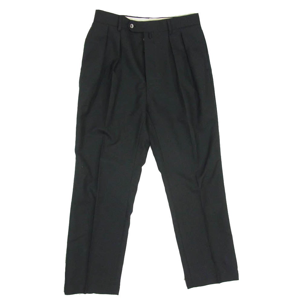 ニート キュプラ タック ボタンフライ 無地 ウール パンツ ブラック系 46【中古】
