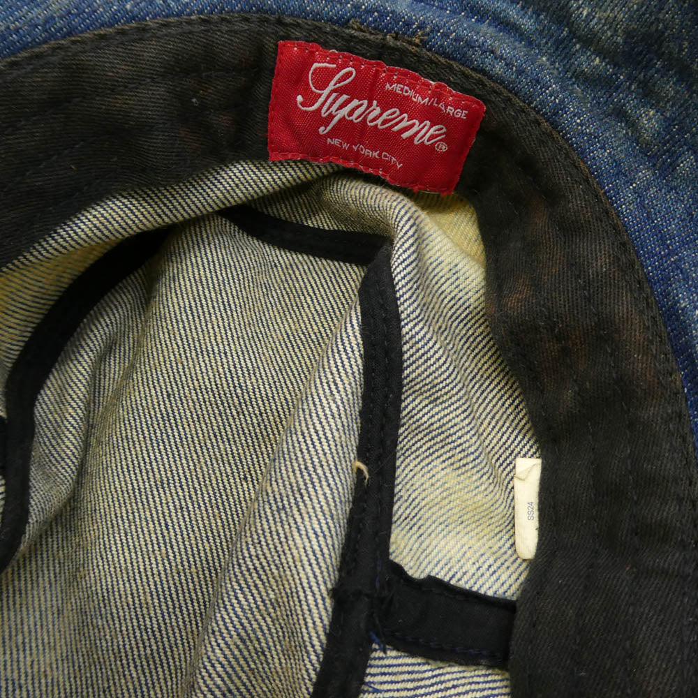 Supreme シュプリーム 24SS Chino Twill Crusher チノ ツイル クラッシャー ロゴ バケット ハット 帽子 ライトブルー系 M/L 60cm【極上美品】【中古】
