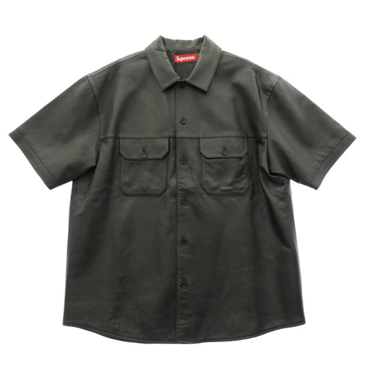 Supreme シュプリーム 23AW S/S Leather Work Shirt レザー 半袖 ワークシャツ ブラック系 L【極上美品】【中古】