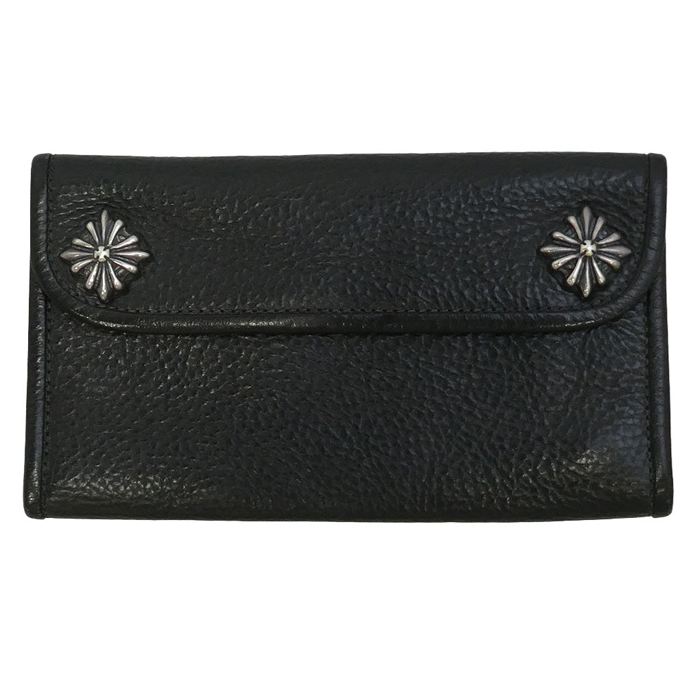TRAVIS WALKER トラヴィスワーカー ギャランティーカード LARGE 3-FOLD TRIBAL CROSS WALLET ラージ3フォールド スティングレーレザー トライバル クロス 牛革 カウハイド ロング ウォレット 財布 ブラック系【美品】【中古】