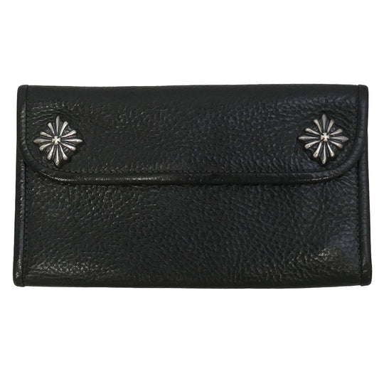 TRAVIS WALKER トラヴィスワーカー ギャランティーカード LARGE 3-FOLD TRIBAL CROSS WALLET ラージ3フォールド スティングレーレザー トライバル クロス 牛革 カウハイド ロング ウォレット 財布 ブラック系【美品】【中古】