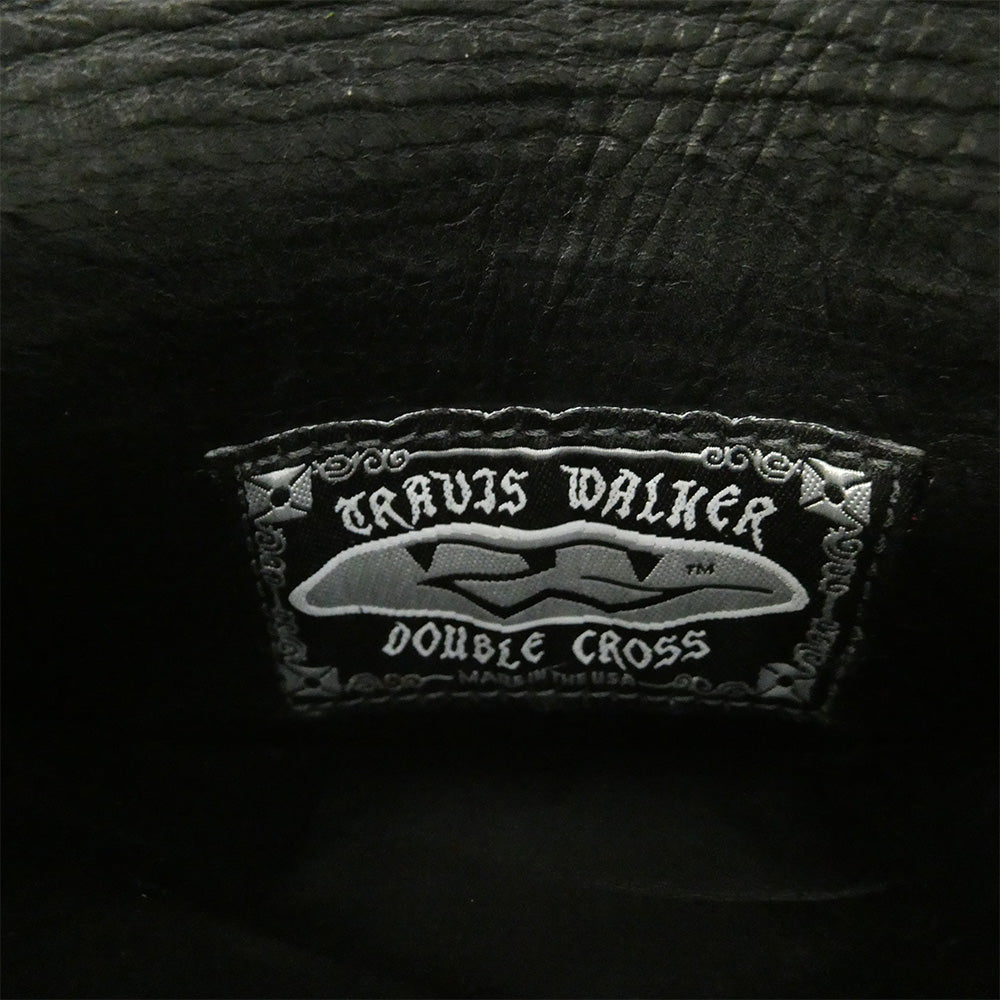 TRAVIS WALKER トラヴィスワーカー ギャランティーカード LARGE 3-FOLD TRIBAL CROSS WALLET ラージ3フォールド スティングレーレザー トライバル クロス 牛革 カウハイド ロング ウォレット 財布 ブラック系【美品】【中古】
