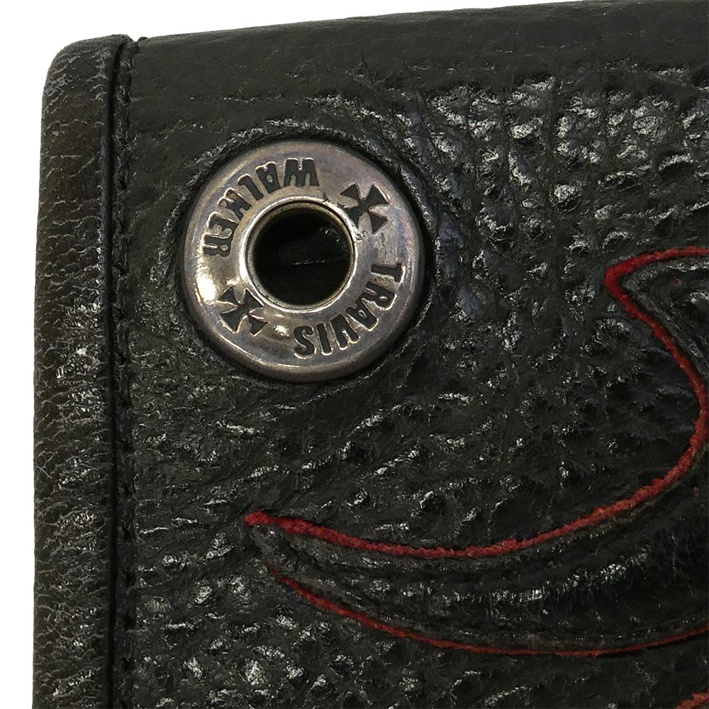 TRAVIS WALKER トラヴィスワーカー ギャランティーカード LARGE 3-FOLD TRIBAL CROSS WALLET ラージ3フォールド スティングレーレザー トライバル クロス 牛革 カウハイド ロング ウォレット 財布 ブラック系【美品】【中古】
