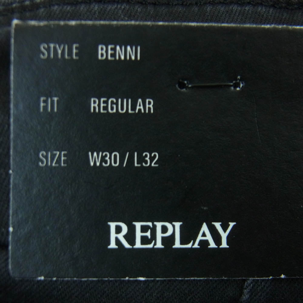 リプレイ M9722A BENNI REGULAR ストレッチ コットン トラウザーズ パンツ ブラック系 W30 L32【極上美品】【中古】