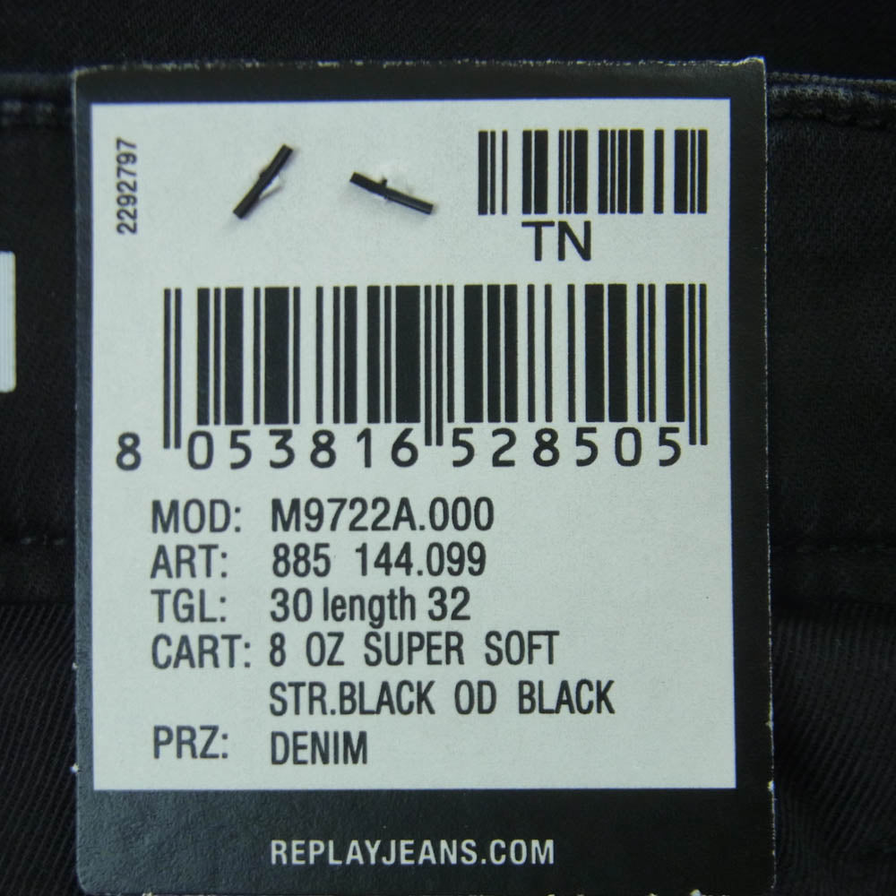 リプレイ M9722A BENNI REGULAR ストレッチ コットン トラウザーズ パンツ ブラック系 W30 L32【極上美品】【中古】