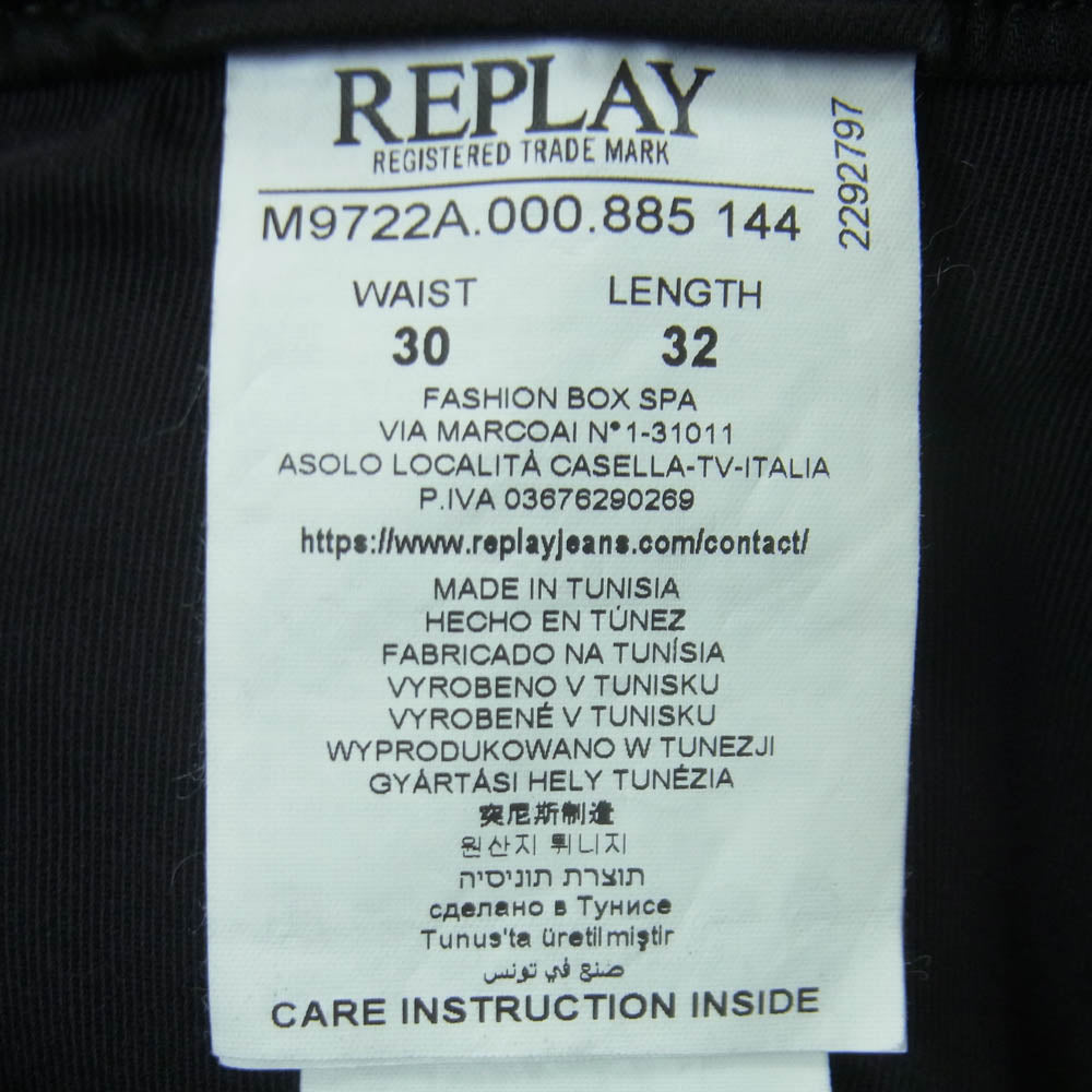 リプレイ M9722A BENNI REGULAR ストレッチ コットン トラウザーズ パンツ ブラック系 W30 L32【極上美品】【中古】