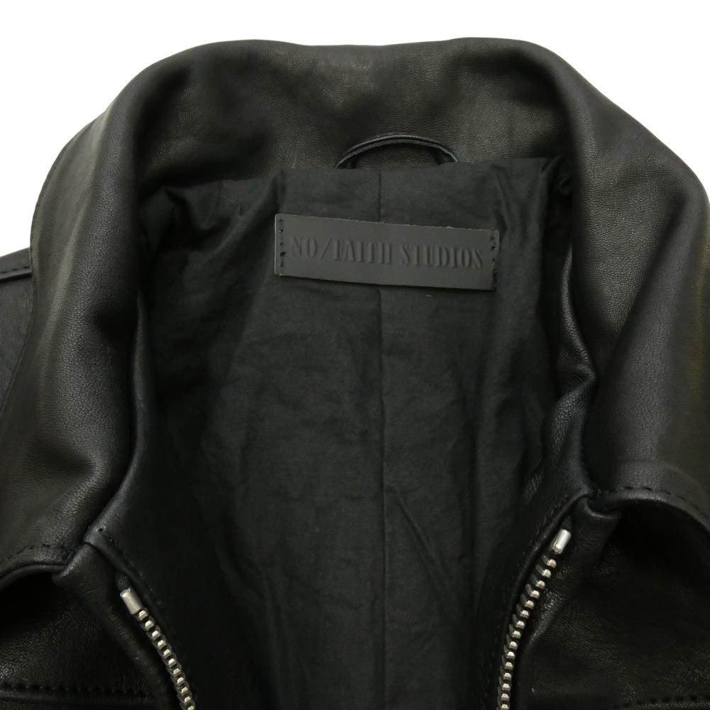 ノーフェイス ストゥディオス 26SS LEATHER JACKET BASIC CUT ベーシックカット ジップアップ レザージャケット ブラック系 XL【美品】【中古】