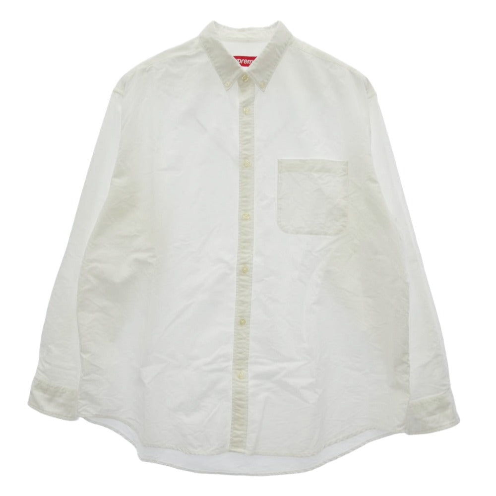 Supreme シュプリーム 23AW Loose Fit Oxford Shirt クラッシック ロゴ刺繍 ルーズフィット オックスフォード 長袖 シャツ ホワイト系 L【中古】
