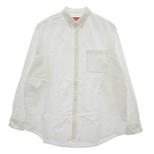 Supreme シュプリーム 23AW Loose Fit Oxford Shirt クラッシック ロゴ刺繍 ルーズフィット オックスフォード 長袖 シャツ ホワイト系 L【中古】