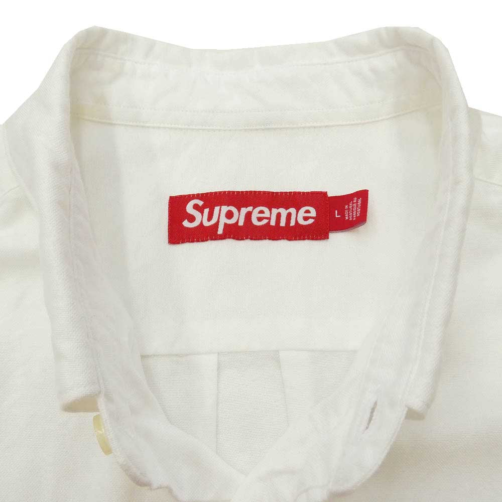 Supreme シュプリーム 23AW Loose Fit Oxford Shirt クラッシック ロゴ刺繍 ルーズフィット オックスフォード 長袖 シャツ ホワイト系 L【中古】