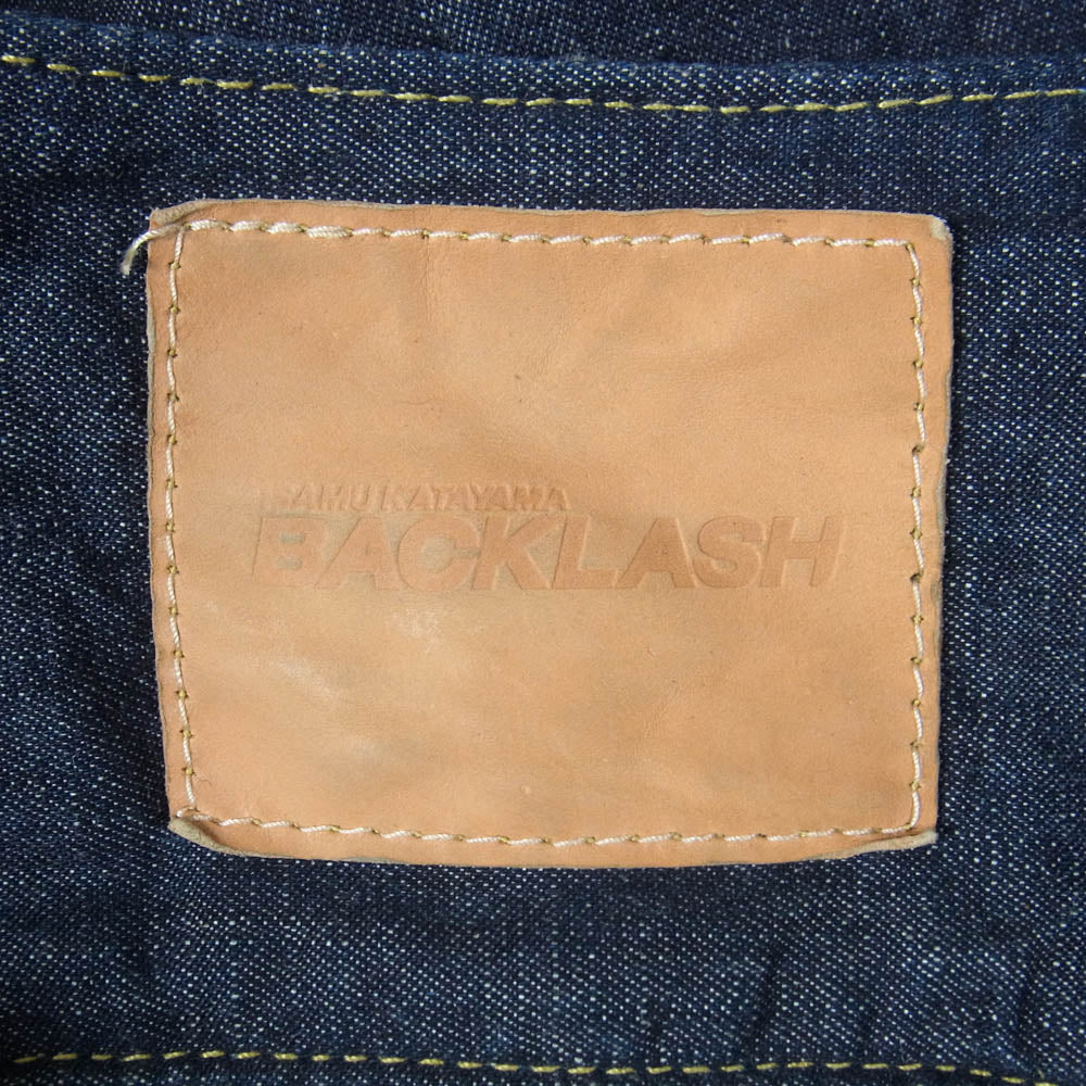 ISAMUKATAYAMA BACKLASH イサムカタヤマバックラッシュ 1734-02 ステアレザー デニム プルオーバー 長袖 シャツ インディゴブルー系 L【中古】
