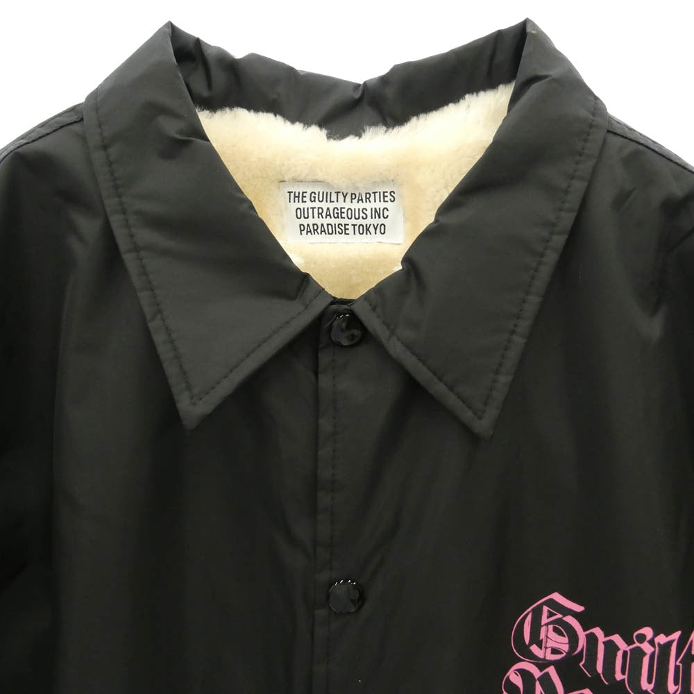 WACKO MARIA ワコマリア 21AW 天国東京 パッチ プリント ボア コーチジャケット ブラック系 オフホワイト系 L【中古】
