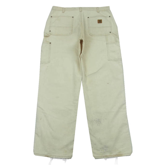 Carhartt カーハート メキシコ製 ダブルニー ワーク パンツ コットン クリーム色系 34 × 32【中古】