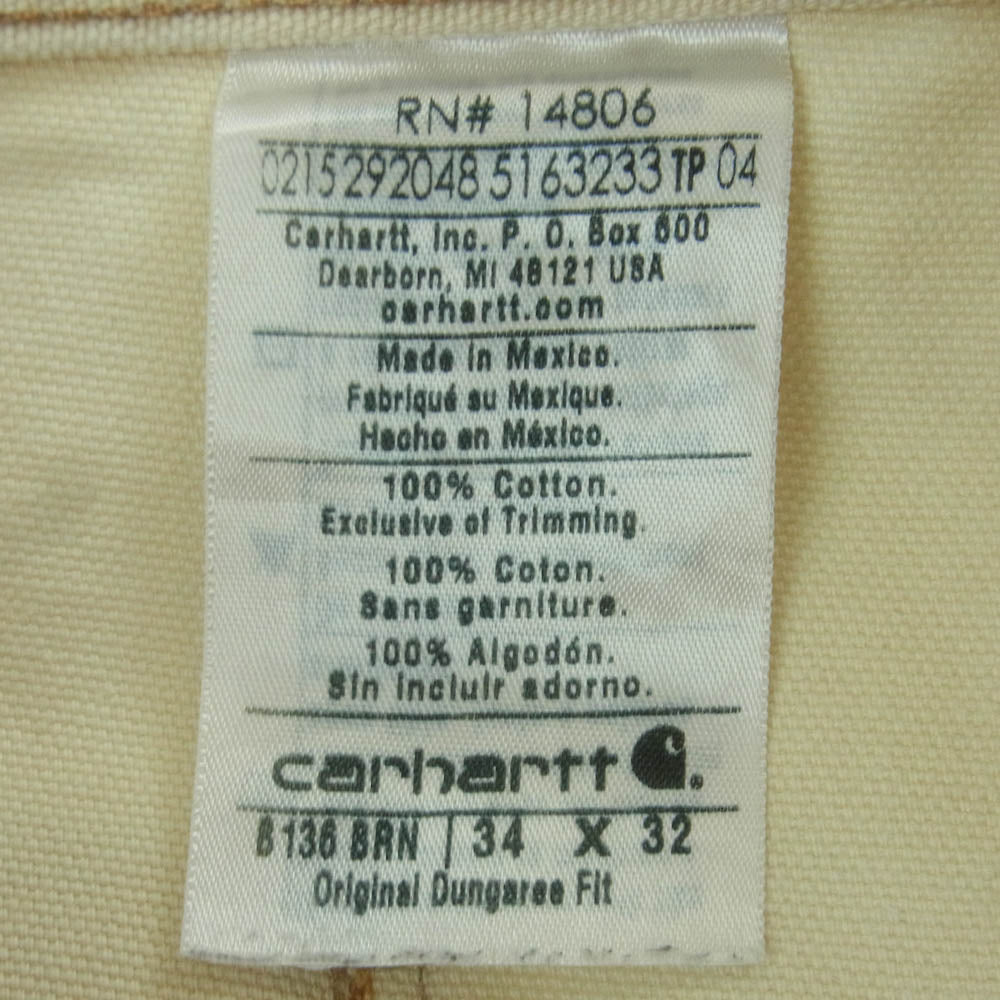 Carhartt カーハート メキシコ製 ダブルニー ワーク パンツ コットン クリーム色系 34 × 32【中古】