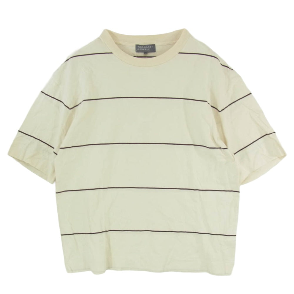 MARGARET HOWELL マーガレットハウエル クルーネック ボーダー 半袖 Tシャツ カットソー オフホワイト系 L【中古】