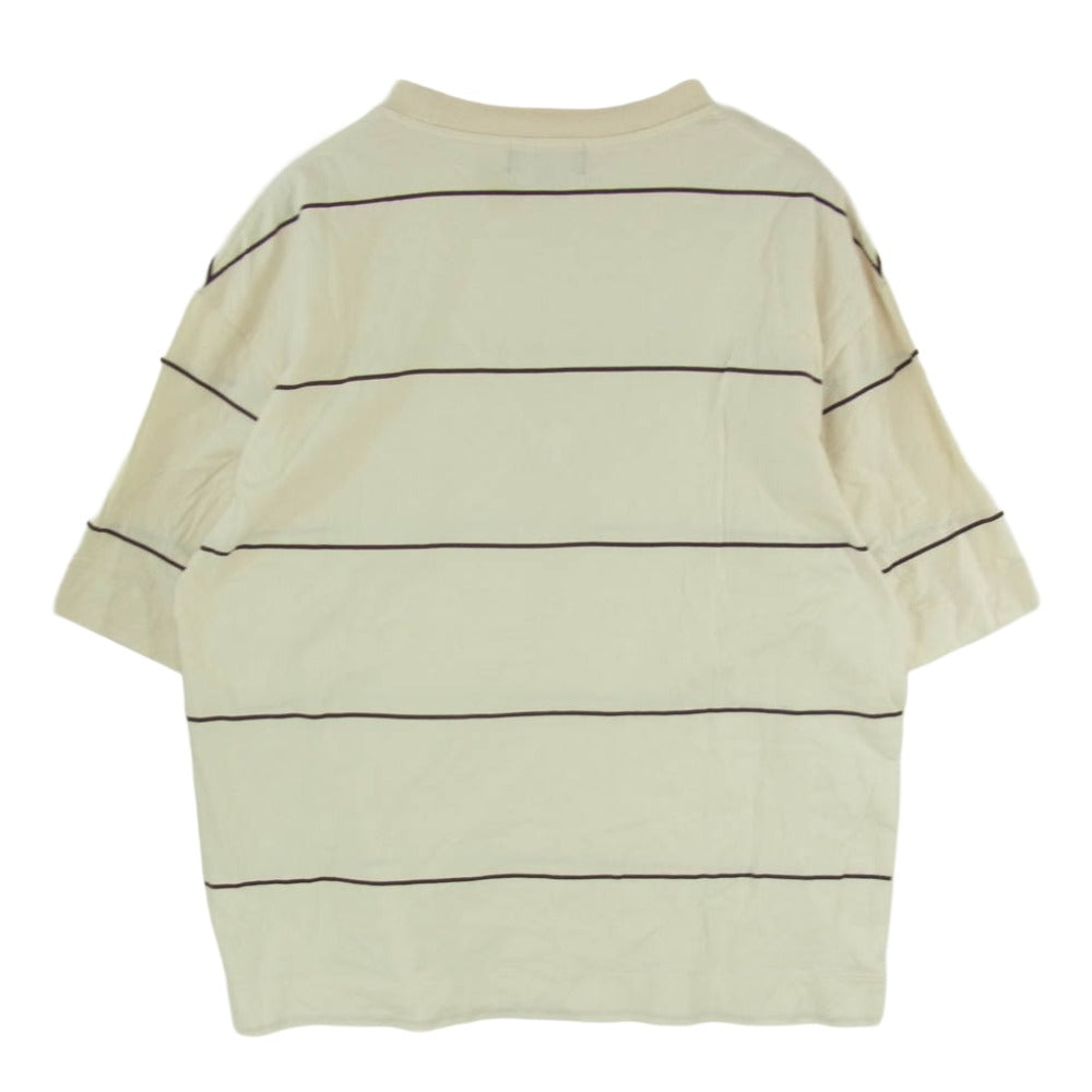 MARGARET HOWELL マーガレットハウエル クルーネック ボーダー 半袖 Tシャツ カットソー オフホワイト系 L【中古】