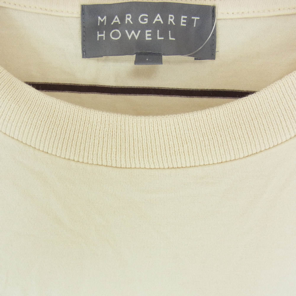 MARGARET HOWELL マーガレットハウエル クルーネック ボーダー 半袖 Tシャツ カットソー オフホワイト系 L【中古】