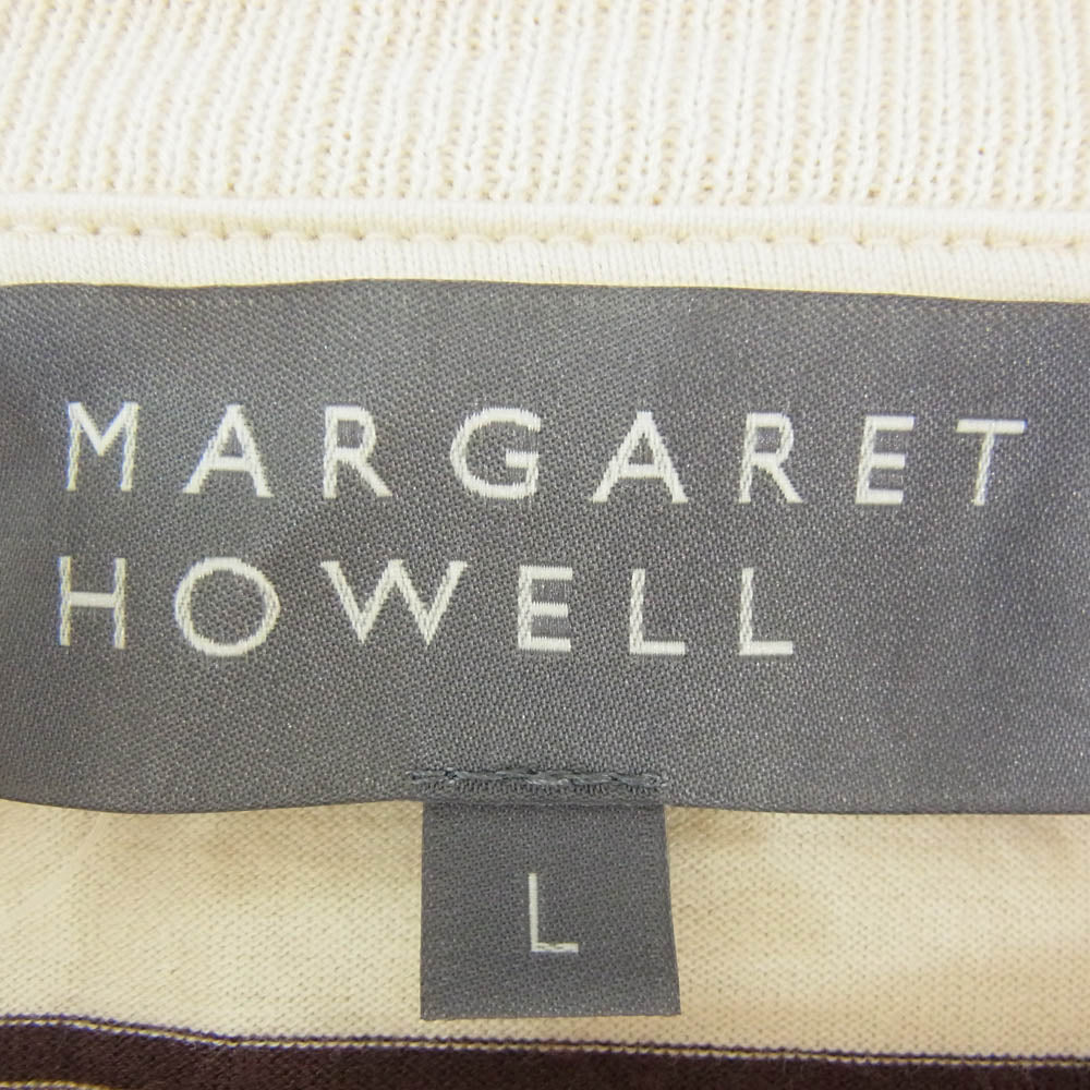MARGARET HOWELL マーガレットハウエル クルーネック ボーダー 半袖 Tシャツ カットソー オフホワイト系 L【中古】