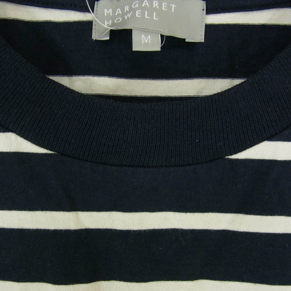 MARGARET HOWELL マーガレットハウエル クルーネック ボーダー 半袖 Tシャツ カットソー ネイビー系 M【中古】