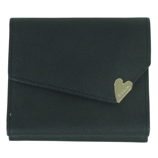 Paul Smith ポール・スミス ラブレター がま口 3つ折り コンパクト レザー ウォレット 財布 ブラック系 ライトブルー系【中古】