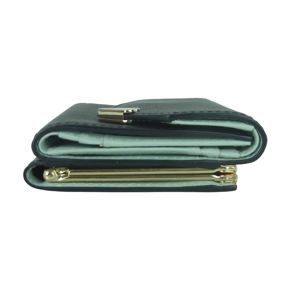 Paul Smith ポール・スミス ラブレター がま口 3つ折り コンパクト レザー ウォレット 財布 ブラック系 ライトブルー系【中古】