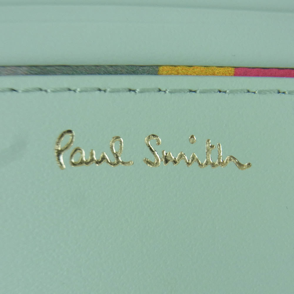 Paul Smith ポール・スミス ラブレター がま口 3つ折り コンパクト レザー ウォレット 財布 ブラック系 ライトブルー系【中古】