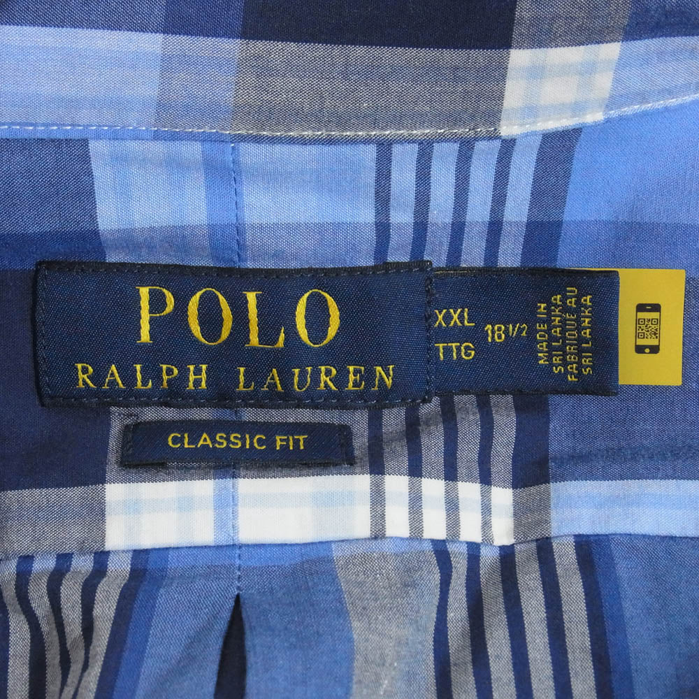 POLO RALPH LAUREN ポロ・ラルフローレン CLASSIC FIT クラシック フィット 長袖 チェック シャツ ブルー系 XXL【中古】