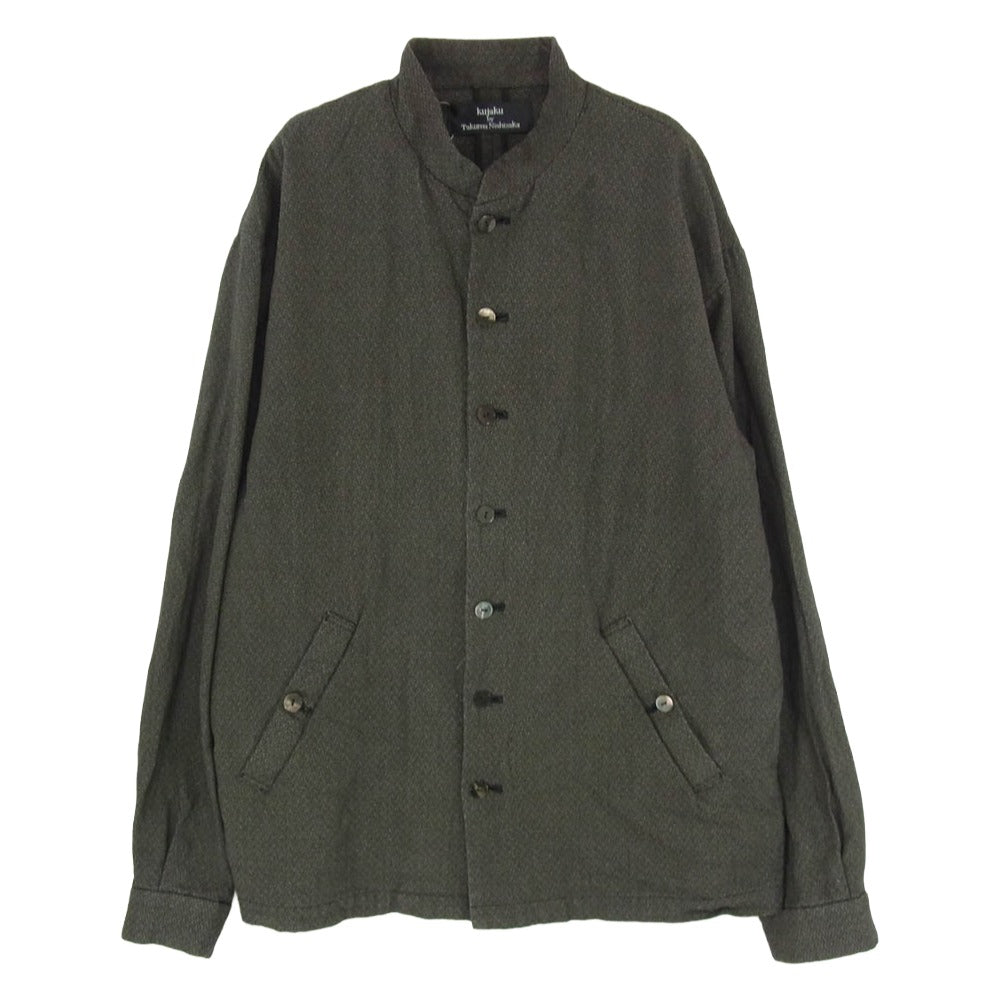 クジャク コットン シルク ノーカラー スタンド ジャケット ブラウン系 1【中古】