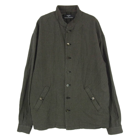 クジャク コットン シルク ノーカラー スタンド ジャケット ブラウン系 1【中古】