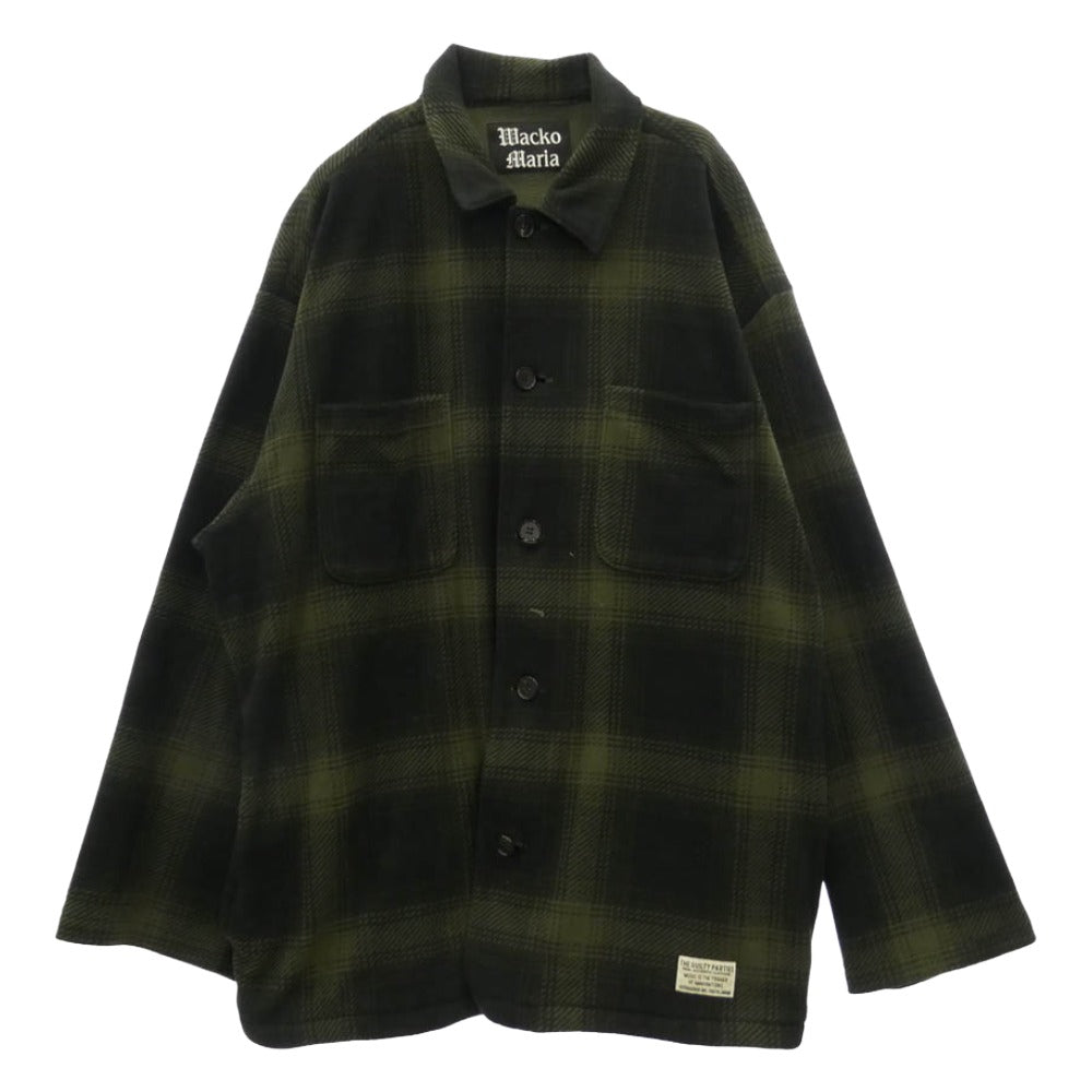 WACKO MARIA ワコマリア 23AW CHECK FLEECE SHIRT JACKET チェック フリース 長袖 シャツ ジャケット モスグリーン系 L【中古】