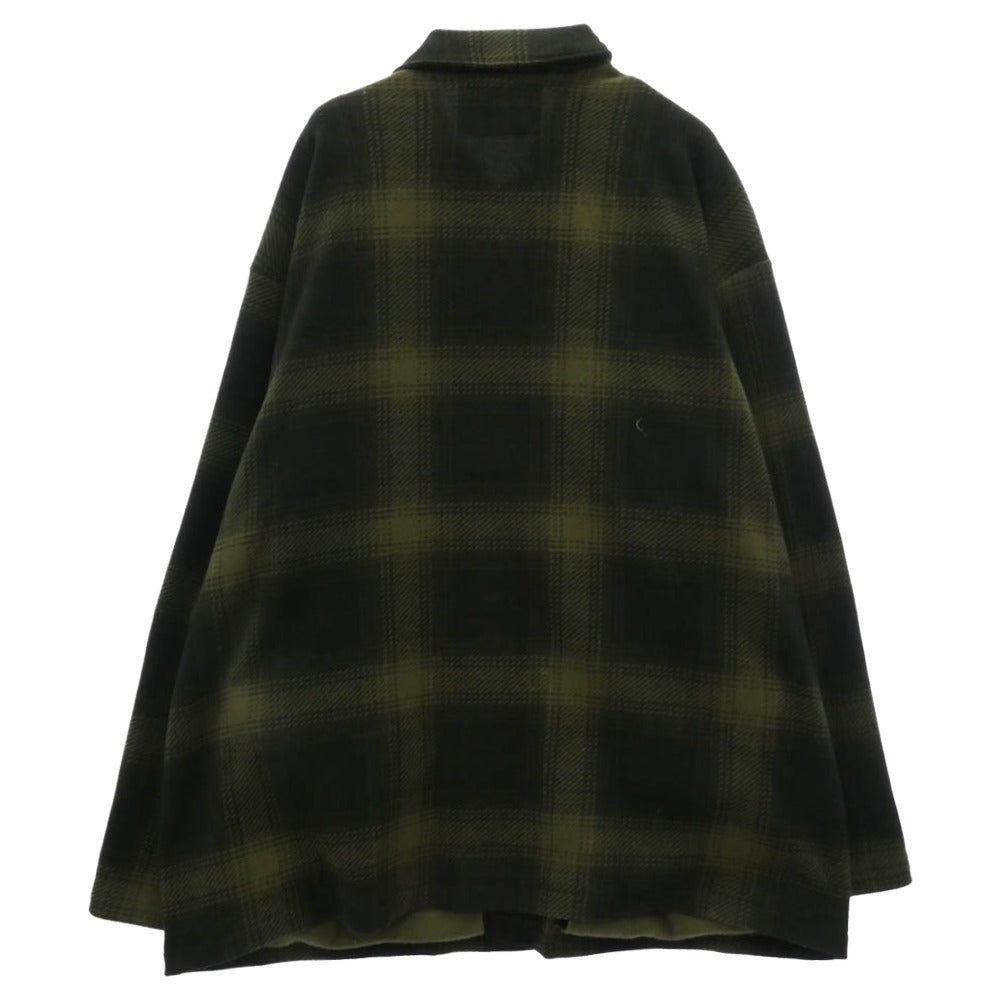 WACKO MARIA ワコマリア 23AW CHECK FLEECE SHIRT JACKET チェック フリース 長袖 シャツ ジャケット モスグリーン系 L【中古】